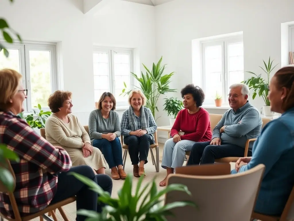 Parents and caregivers in a support group session with a professional.